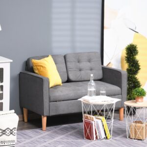 2-SITZER Sofa Stoffsofa Doppelsofa abnehmbar mit Kissen Gummiholz Baumwoll Grau Textil HOMCOM Möbel > Sofas & Couches > Sofas Grau