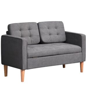 Wohnli Möbelsuche - 2-SITZER Sofa Stoffsofa Doppelsofa abnehmbar mit Kissen Gummiholz Baumwoll Grau