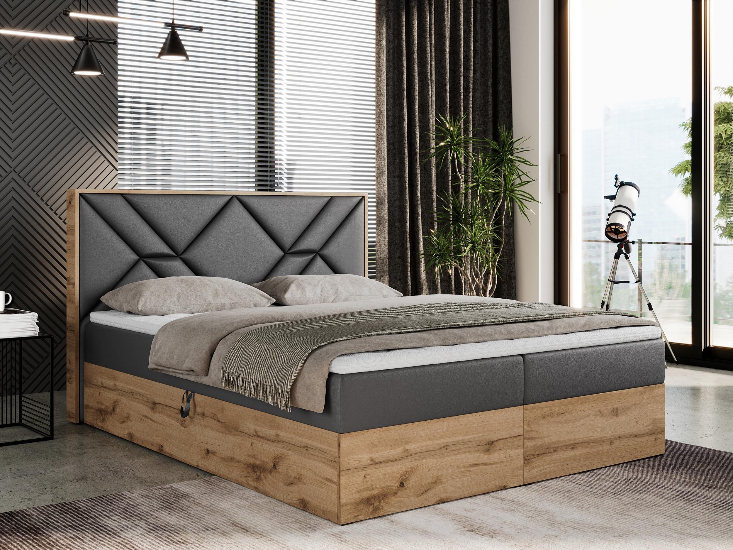 BOXBETT GUNAR - 160/200 Dunkelgrau Kunstleder - H4 Holz MKS Möbel > Betten > Boxspringbetten Grau