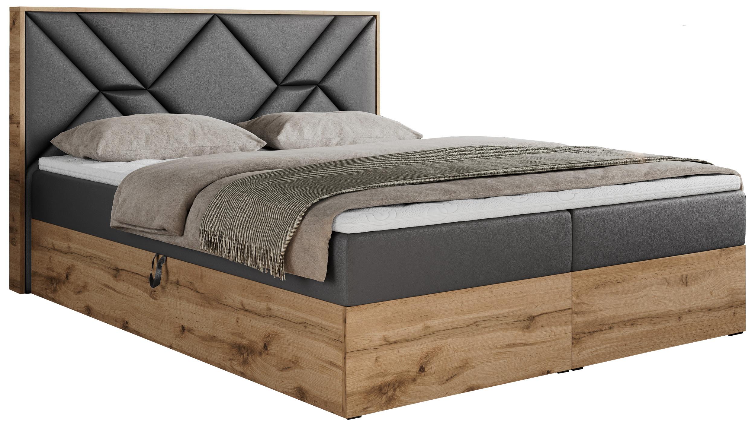 Wohnli Möbelsuche - BOXBETT GUNAR - 140/200 Dunkelgrau Kunstleder - H4