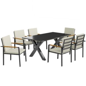 wohnli-moebel-suche-800000744365 Wohnli Möbelsuche - GARTENMÖBEL-SET Sitzgruppe 1 Tisch+6 Stühle mit Auflagen Wetterfest Alu Schwarz+Grau