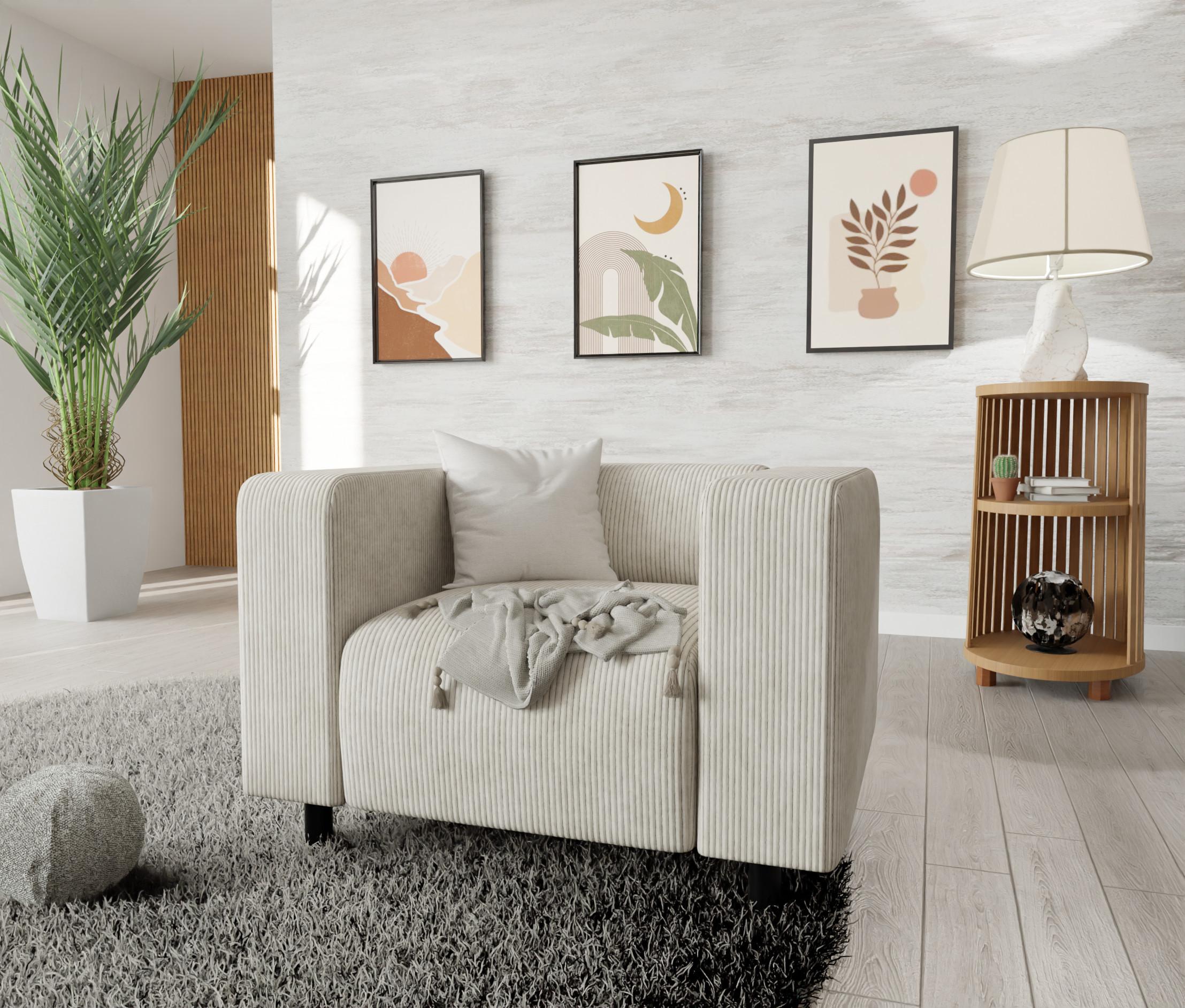 wohnli-moebel-suche-800000751368-1 SESSEL Tove Beige Cord Textil S-Style Möbel Möbel > Sessel > Polstersessel Beige