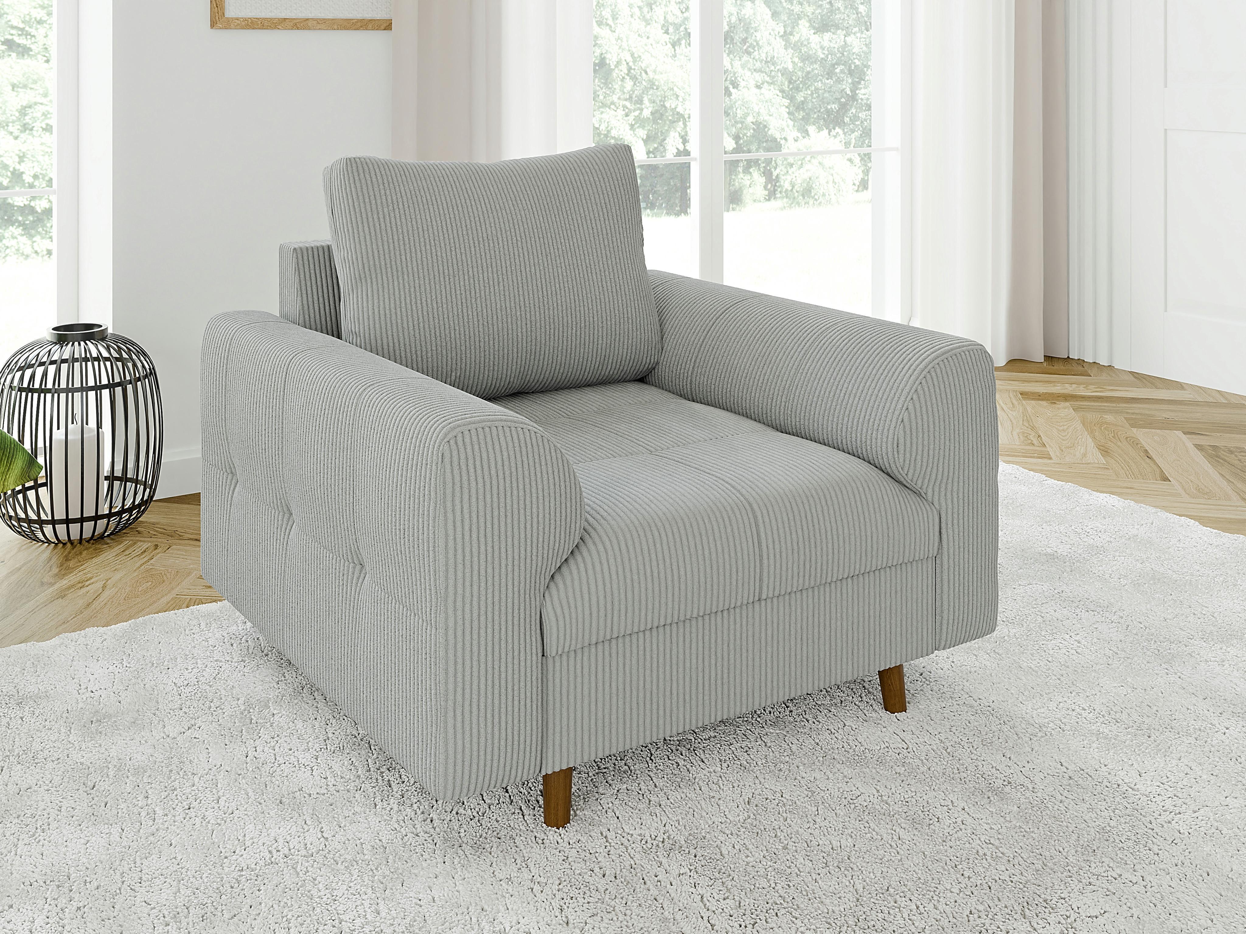wohnli-moebel-suche-800000751708-1 SESSEL Alma Hellgrau Cord Textil S-Style Möbel Möbel > Sessel > Polstersessel Grau