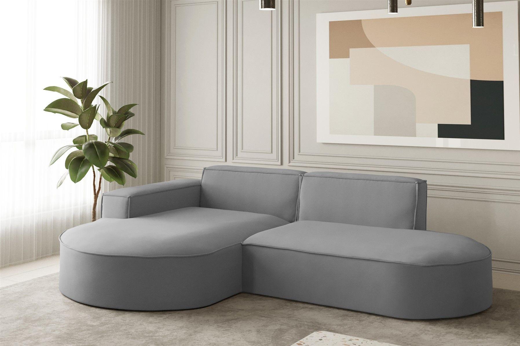 wohnli-moebel-suche-800000752744-1 ECKSOFA Palma Xs Ottomane Opera Velvet Textil Fun Möbel Möbel > Sofas & Couches > Wohnlandschaften > Ecksofas Grau