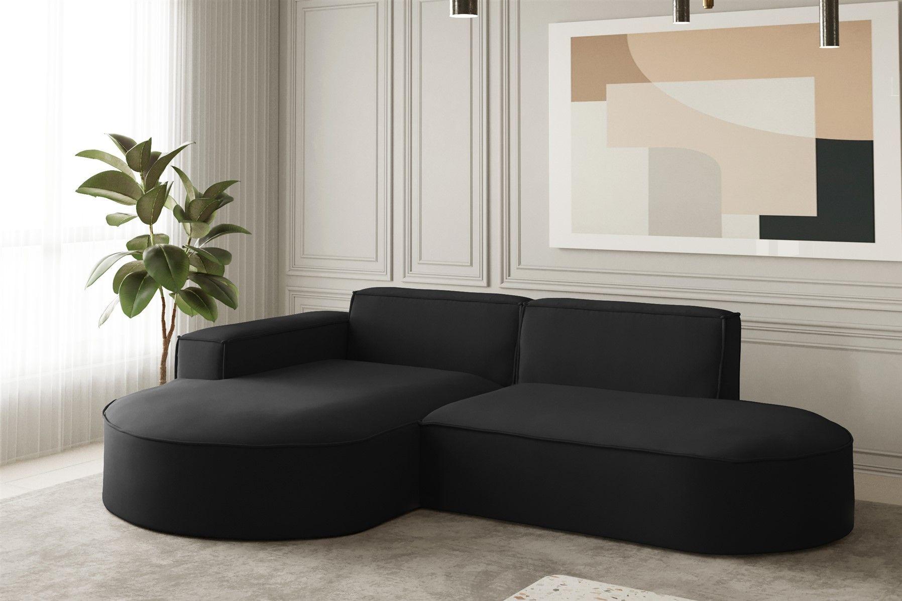 wohnli-moebel-suche-800000752769-1 ECKSOFA Palma Xs Ottomane Opera Velvet Textil Fun Möbel Möbel > Sofas & Couches > Wohnlandschaften > Ecksofas Schwarz