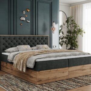 wohnli-moebel-suche-800000755984-1 BOXBETT ALBERO 3 - 180/200 Dunkelgrau Struktur - H4 Holz MKS Möbel > Betten > Boxspringbetten Grau