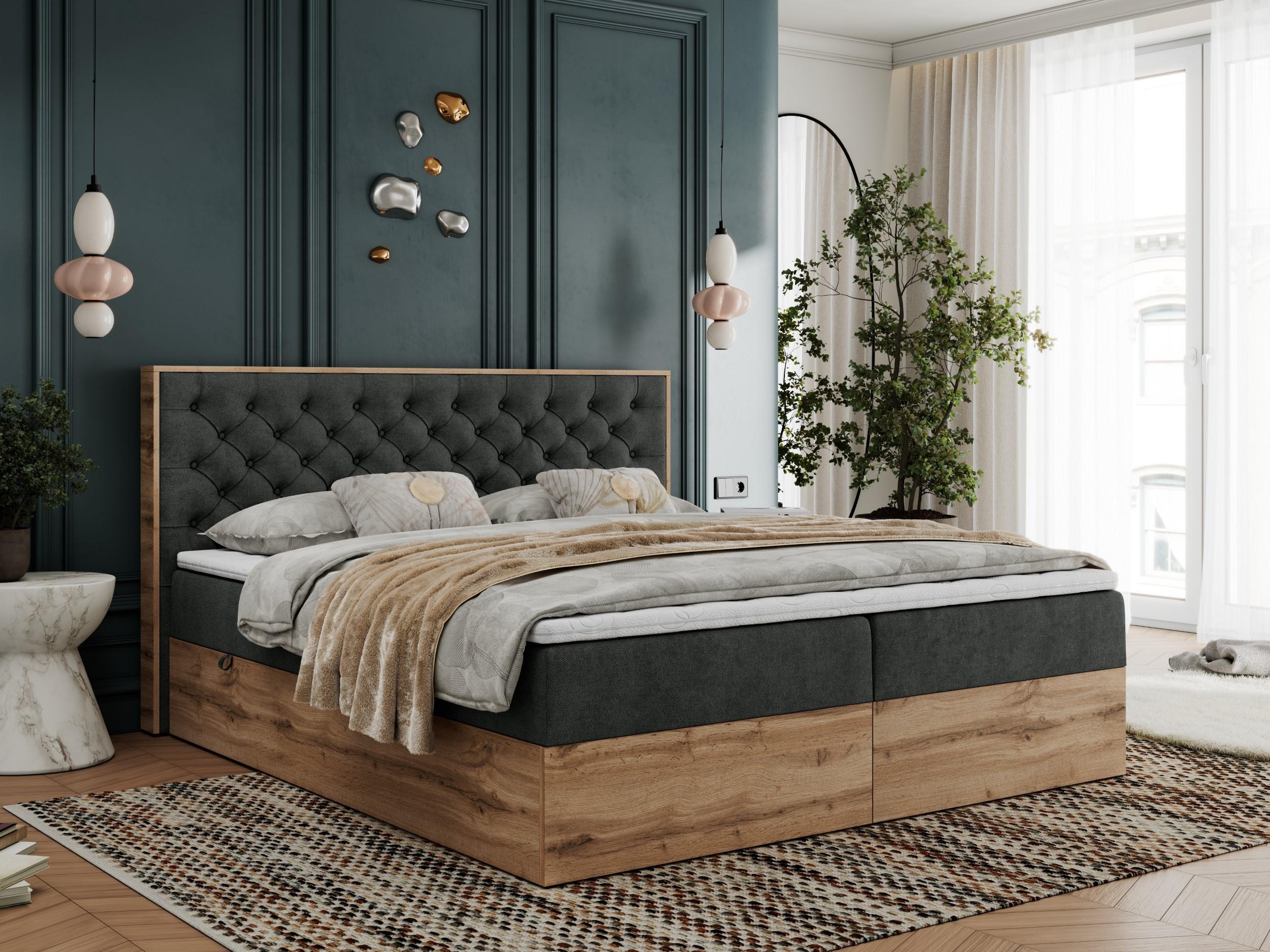 wohnli-moebel-suche-800000756056-1 BOXBETT ALBERO 3 - 120/200 Dunkelgrau Struktur - H4 Holz MKS Möbel > Betten > Boxspringbetten Grau