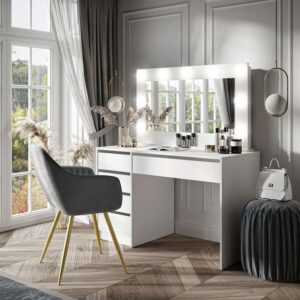 wohnli-moebel-suche-800000757301-1 SCHMINKTISCH MADA mit Spiegel Weiß / Weiß Holzwerkstoff Lookway Möbel > Tische > Schminktische Weiß