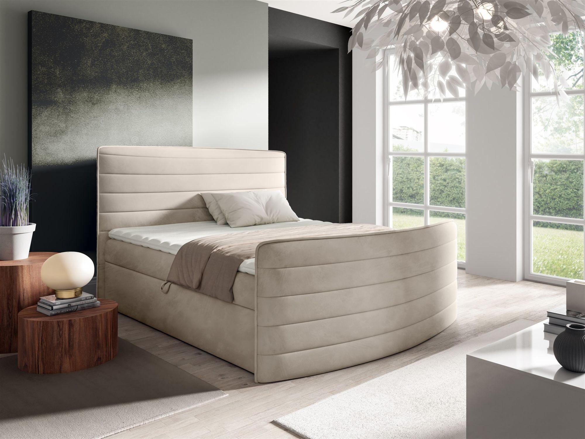 BOXBETT Ambra In Elisa Velvet Textil Fun Möbel Möbel > Betten > Boxspringbetten Beige