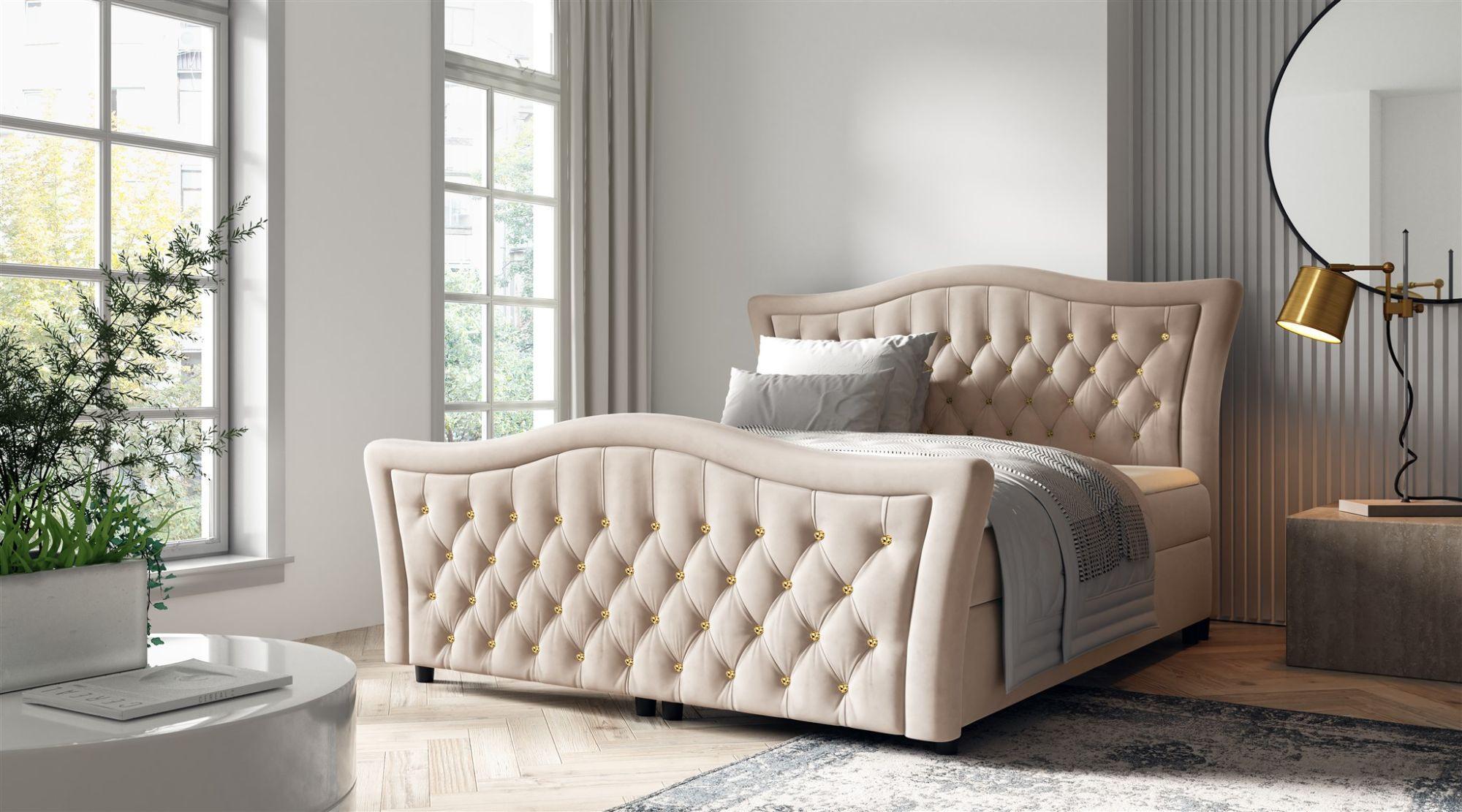 wohnli-moebel-suche-800000761426-1 BOXBETT Turhan In Elisa Velvet Textil Fun Möbel Möbel > Betten > Boxspringbetten Beige