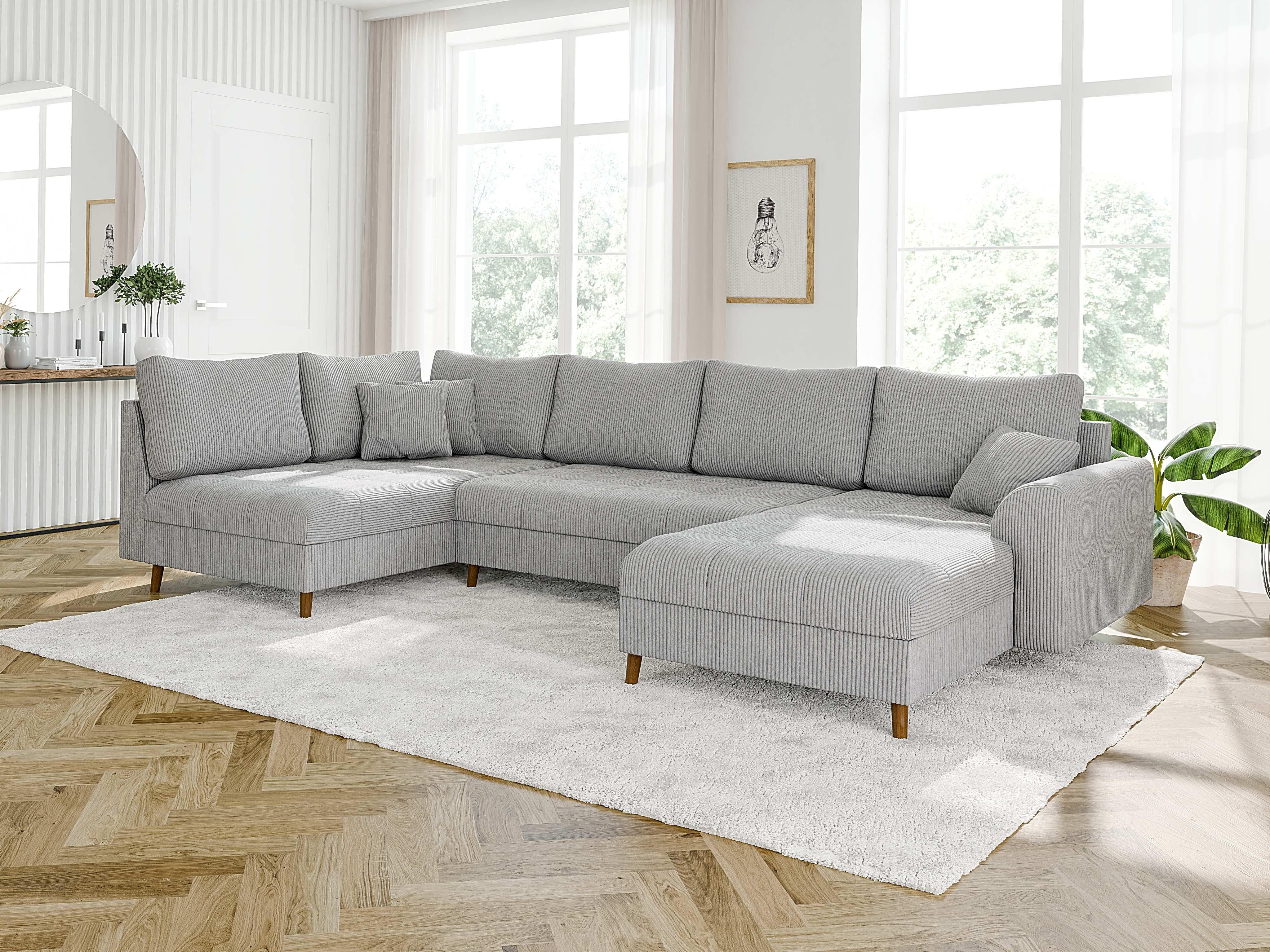 WOHNLANDSCHAFT Alma Hellgrau Cord - Ottomane rechts Textil S-Style Möbel Möbel > Sofas & Couches > Wohnlandschaften > Wohnlandschaften U-Form Grau