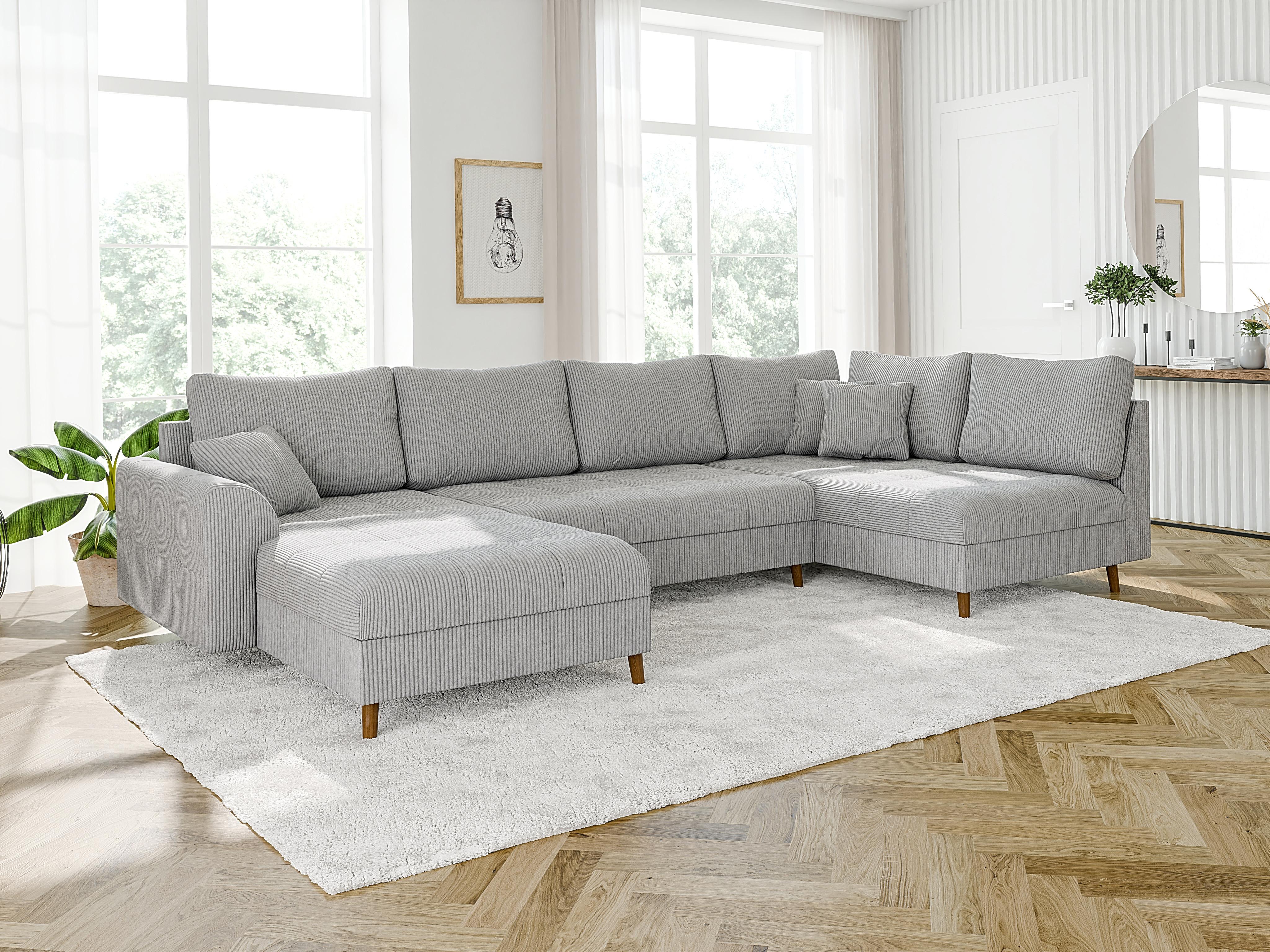 WOHNLANDSCHAFT Alma Hellgrau Cord - Ottomane Links Textil S-Style Möbel Möbel > Sofas & Couches > Wohnlandschaften > Wohnlandschaften U-Form Grau