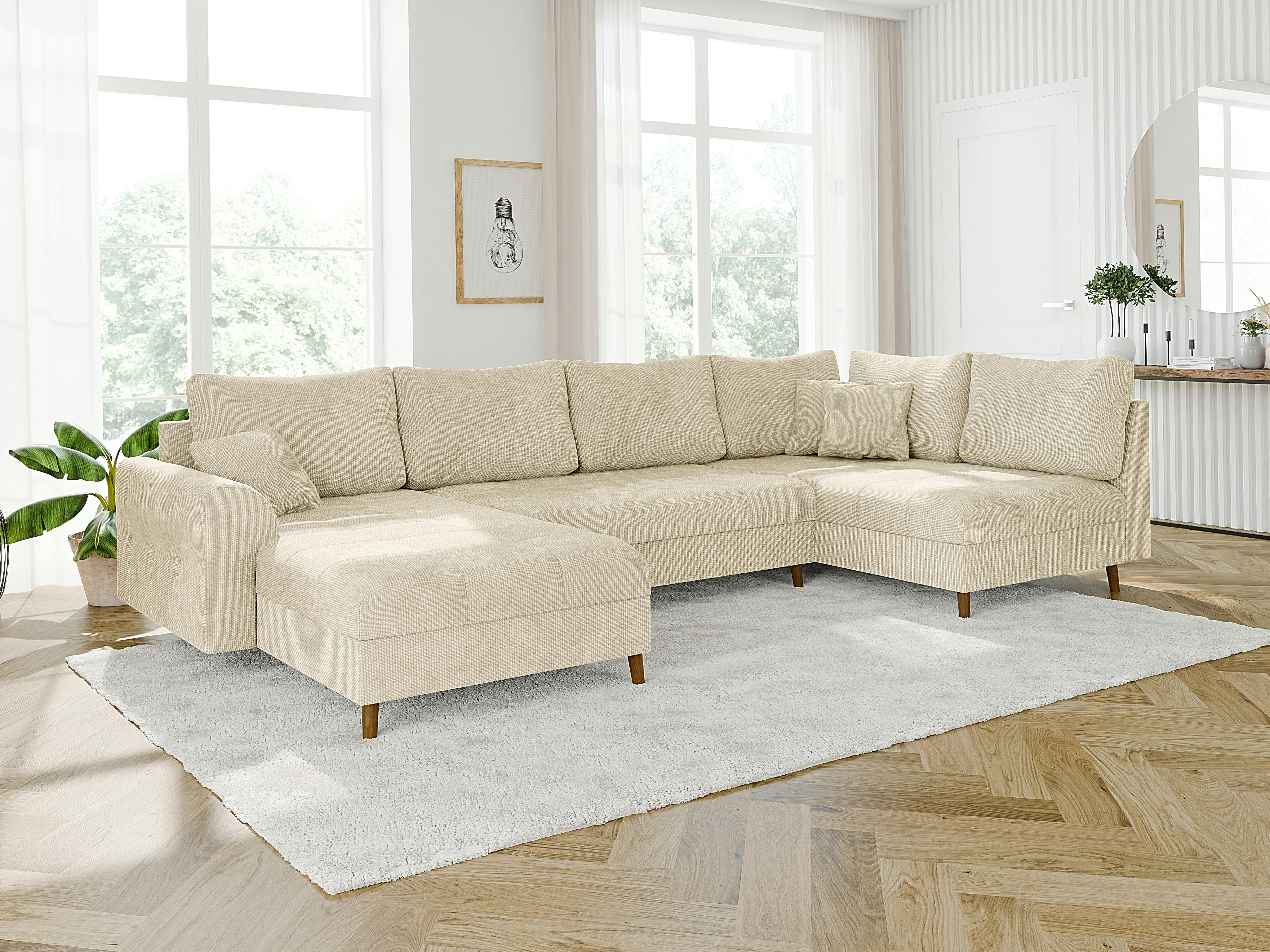 WOHNLANDSCHAFT Sigurd Beige Chenille - Ottomane Links Textil S-Style Möbel Möbel > Sofas & Couches > Wohnlandschaften > Wohnlandschaften U-Form Beige