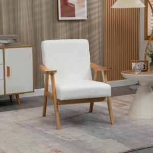 wohnli-moebel-suche-800000765621-1 POLSTERSESSEL Wohnzimmersessel mit Armlehnen Kautschukbaumholz Farbe: Creme Kunststoff HOMCOM Möbel > Sessel > Relaxsessel Weiß