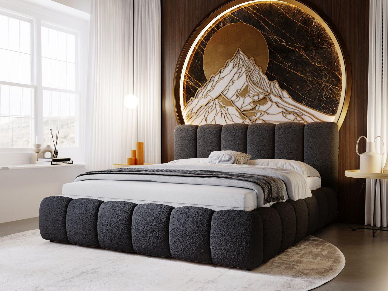 wohnli-moebel-suche-800000766671-1 POLSTERBETT Cloud 160x200 Bouclé-Stoff Schwarz Textil Graingold Möbel > Betten > Polsterbetten Schwarz