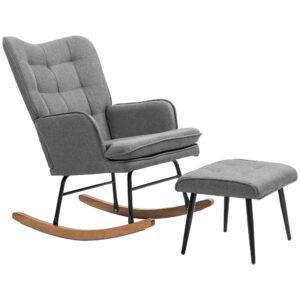 wohnli-moebel-suche-800000767225 Wohnli Möbelsuche - SCHAUKELSTUHL Schwingsessel mit Hocker Armlehnsessel Relaxsessel mit Leinenoptik