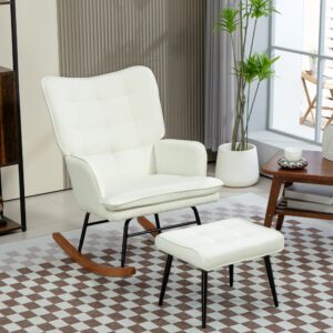 SCHAUKELSTUHL Schwingsessel mit Hocker Armlehnsessel Relaxsessel mit Leinenoptik Textil HOMCOM Möbel > Sessel > Relaxsessel Weiß