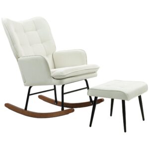 wohnli-moebel-suche-800000767230 Wohnli Möbelsuche - SCHAUKELSTUHL Schwingsessel mit Hocker Armlehnsessel Relaxsessel mit Leinenoptik