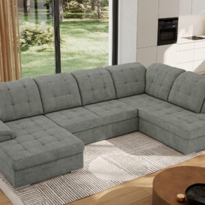 WOHNLANDSCHAFT MADRITO U - Grau Struktur - Rechts Textil MKS Möbel > Sofas & Couches > Wohnlandschaften > Wohnlandschaften U-Form Grau