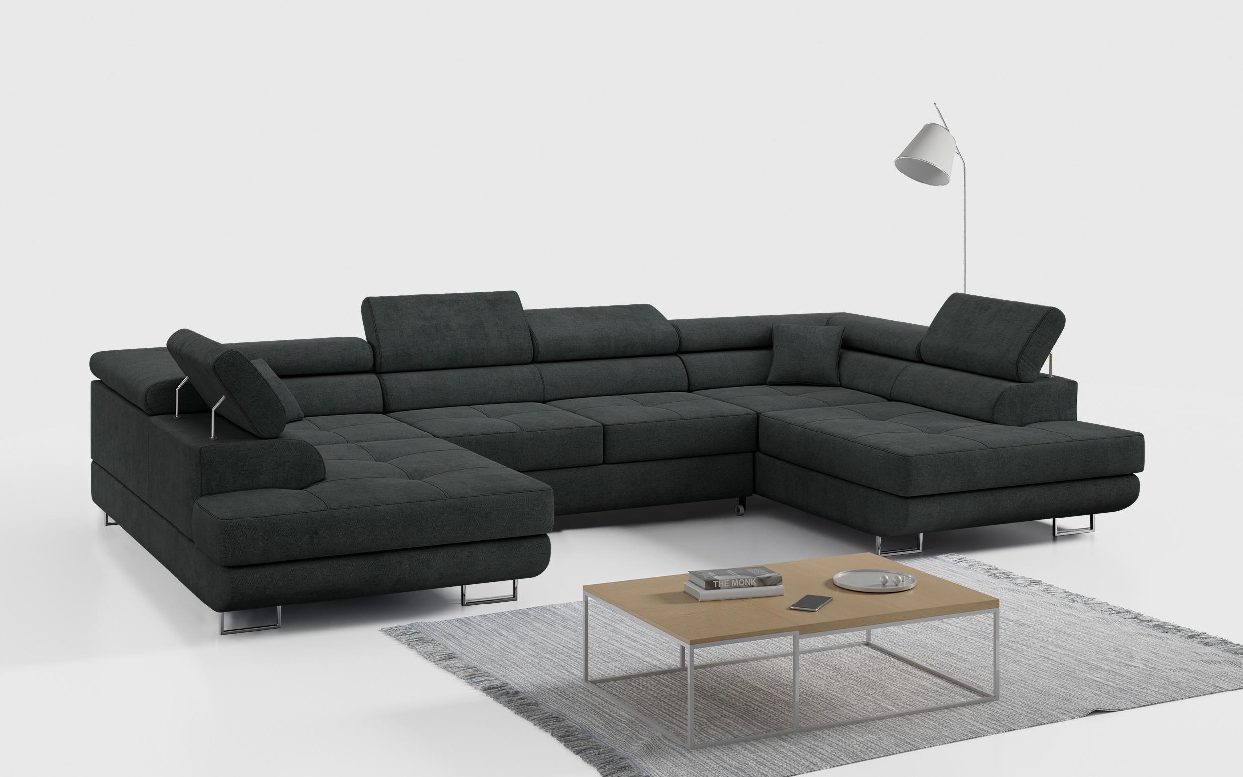 WOHNLANDSCHAFT GUSTAW U Dunkelgrau Struktur Textil MKS Möbel > Sofas & Couches > Wohnlandschaften > Wohnlandschaften U-Form Grau