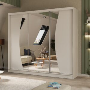wohnli-moebel-suche-800000769728-1 SCHWEBETÜRENSCHRANK Vox II 240/216/61 weiß mit Spiegel und Schubladen Holzwerkstoff Beautysofa Möbel > Schränke > Kleiderschränke > Schwebetürenschränke Weiß