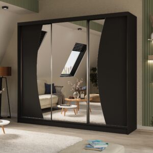 SCHWEBETÜRENSCHRANK Vox II 240/216/61 schwarz mit Spiegel und Schubladen Holzwerkstoff Beautysofa Möbel > Schränke > Kleiderschränke > Schwebetürenschränke Schwarz