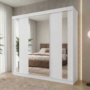 wohnli-moebel-suche-800000769757-1 SCHWEBETÜRENSCHRANK Gaja II 240/216/61 weiß mit Spiegel und Schubladen Holzwerkstoff Beautysofa Möbel > Schränke > Kleiderschränke > Schwebetürenschränke Weiß
