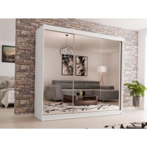 SCHWEBETÜRENSCHRANK Debra II 240/216/61 weiß mit Spiegel und Schubladen Holzwerkstoff Beautysofa Möbel > Schränke > Kleiderschränke > Schwebetürenschränke Weiß