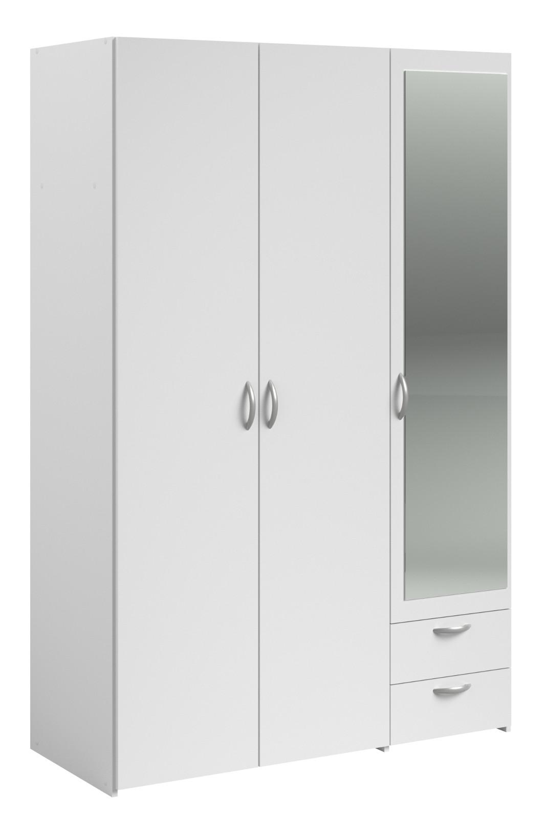 Wohnli Möbelsuche - KLEIDERSCHRANK mit Spiegel weiß 120 cm 3-türig Drehtürenschrank