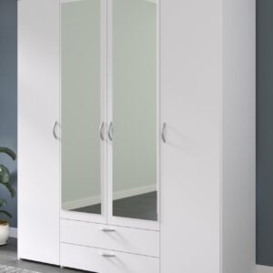 wohnli-moebel-suche-800000775607-1 KLEIDERSCHRANK mit Spiegel weiß 160 cm Drehtürenschrank 4-türig Holzwerkstoff Furn.Design Möbel > Schränke > Kleiderschränke > Drehtürenschränke Weiß