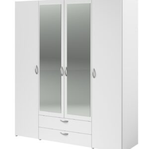 Wohnli Möbelsuche - KLEIDERSCHRANK mit Spiegel weiß 160 cm Drehtürenschrank 4-türig