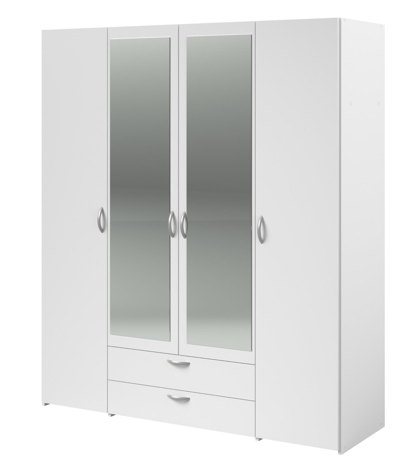 wohnli-moebel-suche-800000775607 Wohnli Möbelsuche - KLEIDERSCHRANK mit Spiegel weiß 160 cm Drehtürenschrank 4-türig