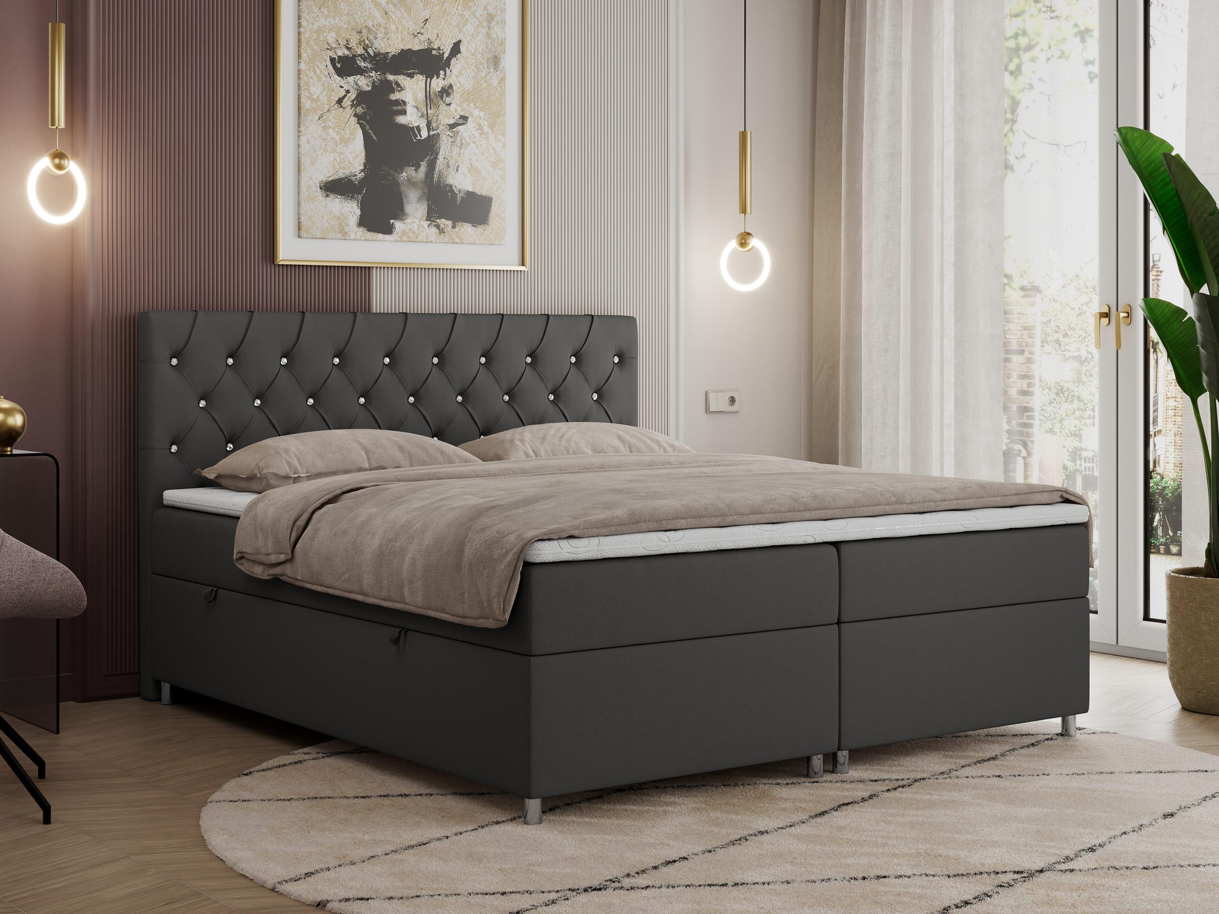 BOXBETT ROMA 180/200 - Dunkelgrau Kunstleder - H3 Textil  Möbel > Betten > Boxspringbetten Grau