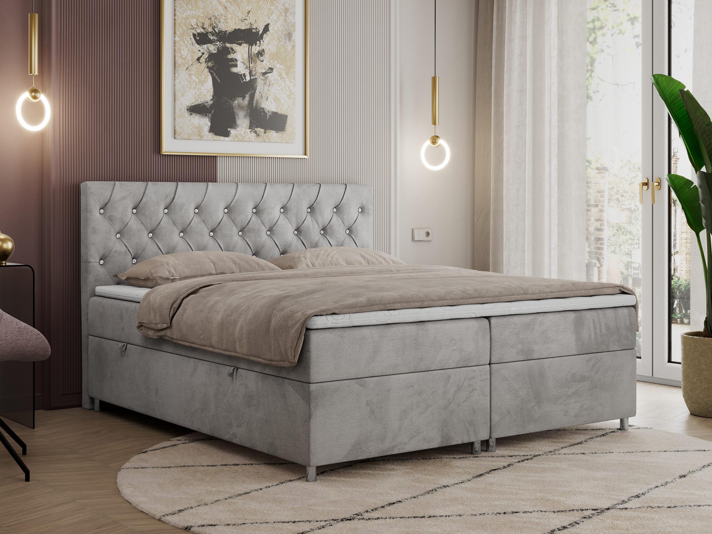 wohnli-moebel-suche-800000780584-1 BOXBETT ROMA 200/200 - Hellgrau Velvet - H3 Textil Möbel > Betten > Boxspringbetten Grau