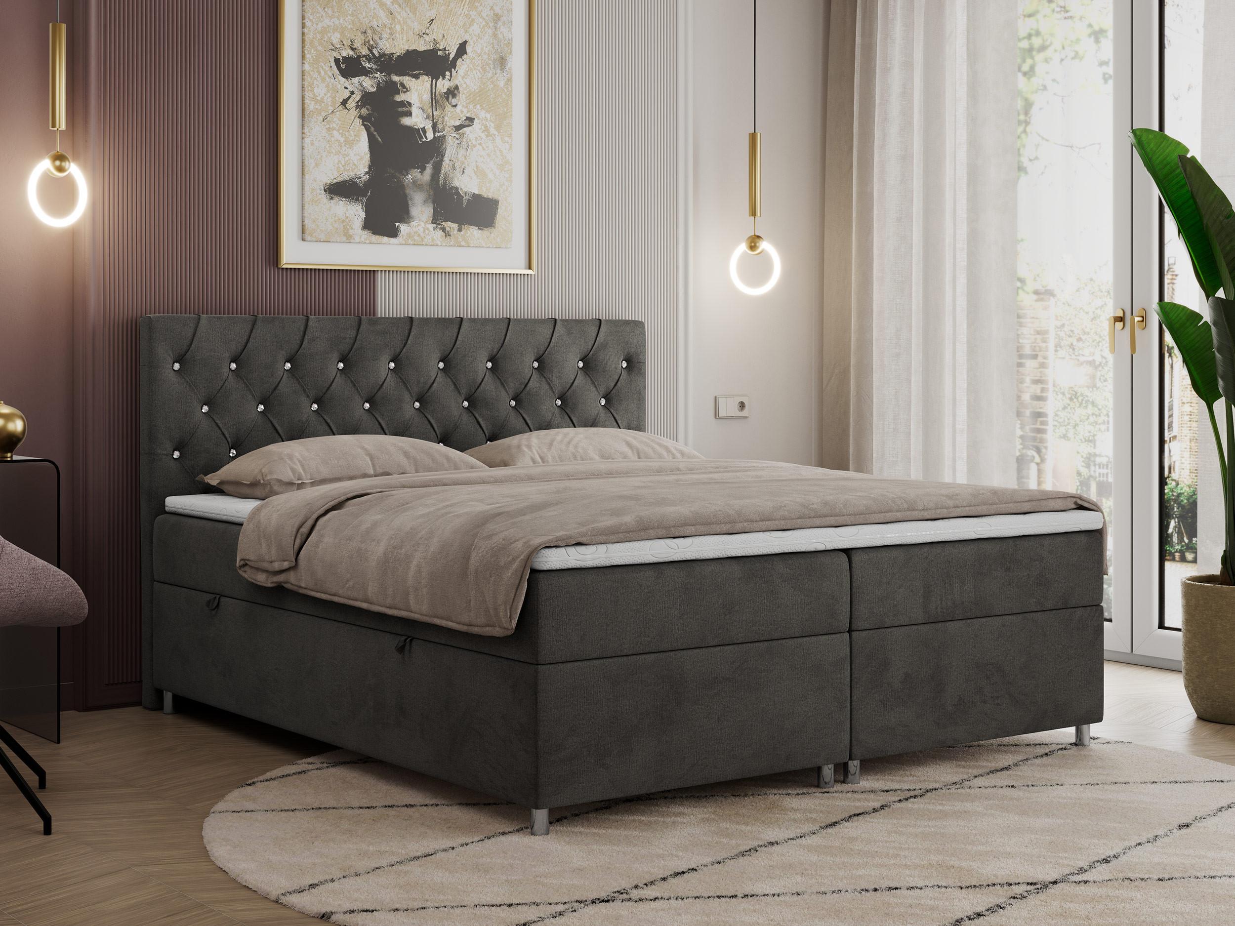 wohnli-moebel-suche-800000780650-1 BOXBETT ROMA 200/200 - Dunkelgrau Velvet - H4 Textil Möbel > Betten > Boxspringbetten Grau