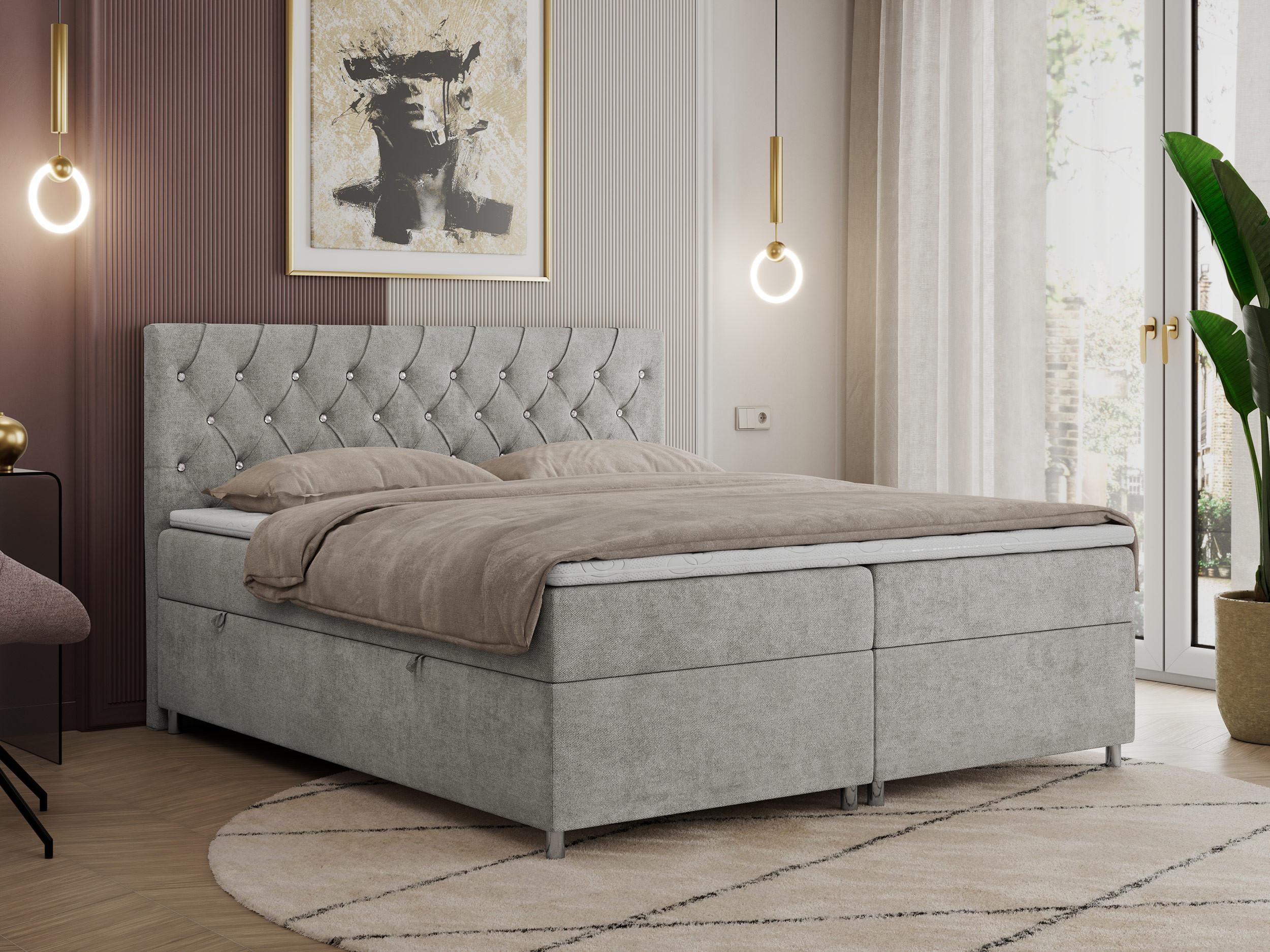 wohnli-moebel-suche-800000780713-1 BOXBETT ROMA 200/200 - Hellgrau Strukture - H4 Textil Möbel > Betten > Boxspringbetten Grau