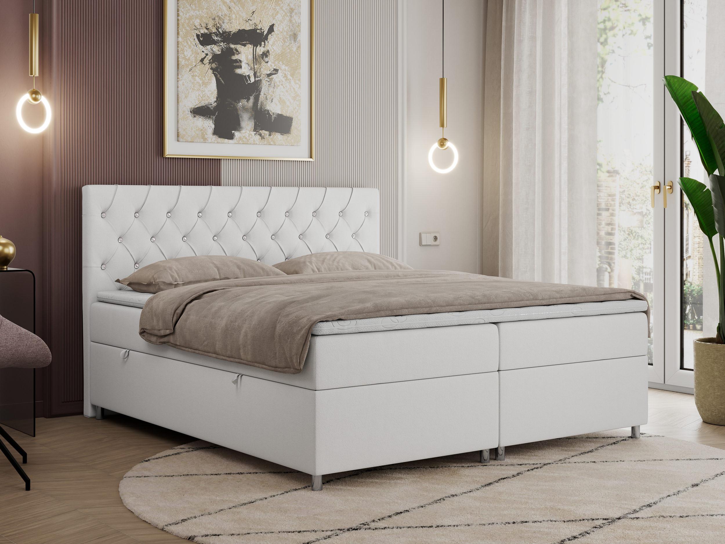 wohnli-moebel-suche-800000780734-1 BOXBETT ROMA 180/200 - Weiß Kunstleder - H4 Textil Möbel > Betten > Boxspringbetten Weiß
