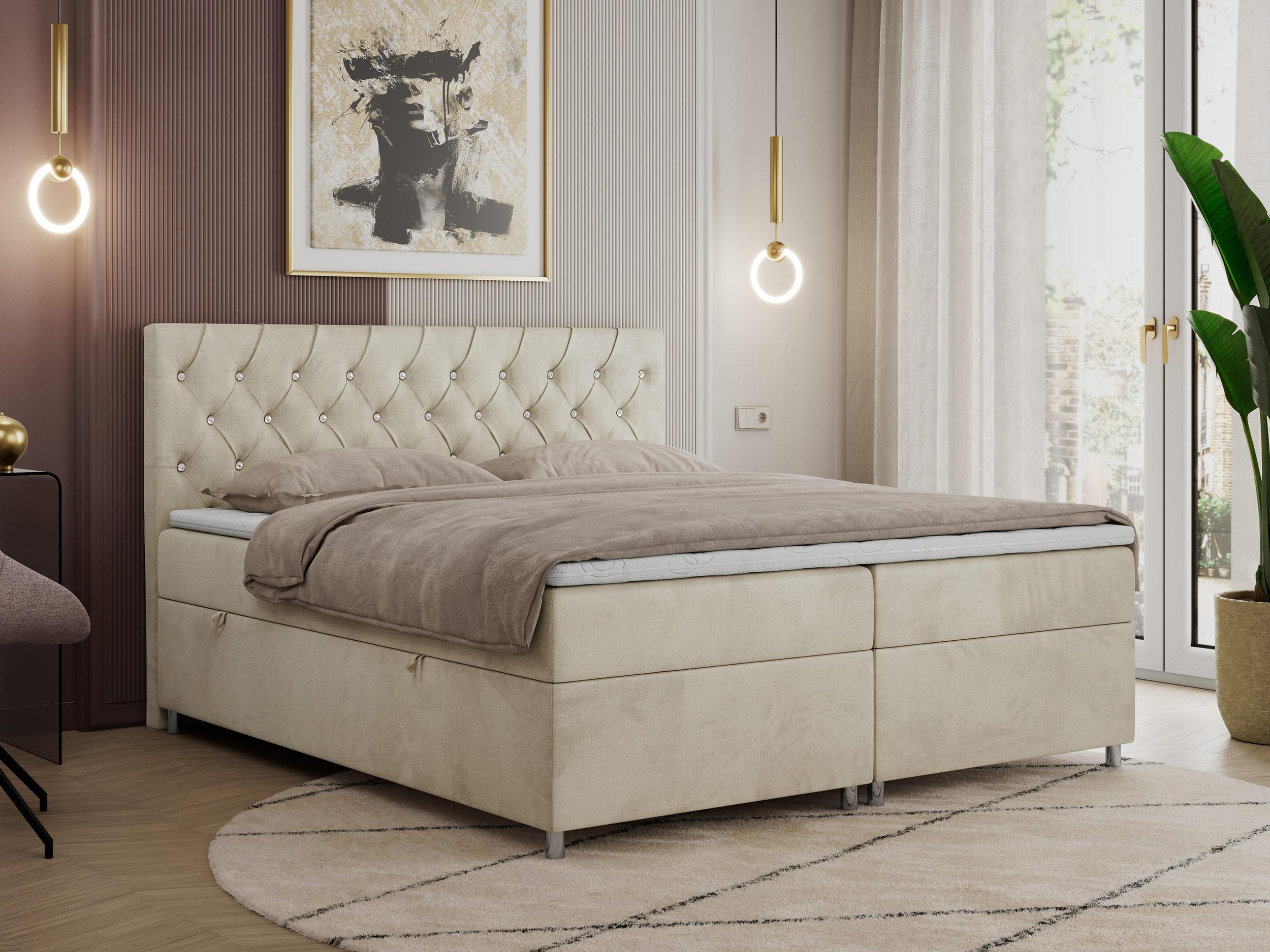 wohnli-moebel-suche-800000780743-1 BOXBETT ROMA 180/200 - Beige Velvet - H3 Textil Möbel > Betten > Boxspringbetten Beige