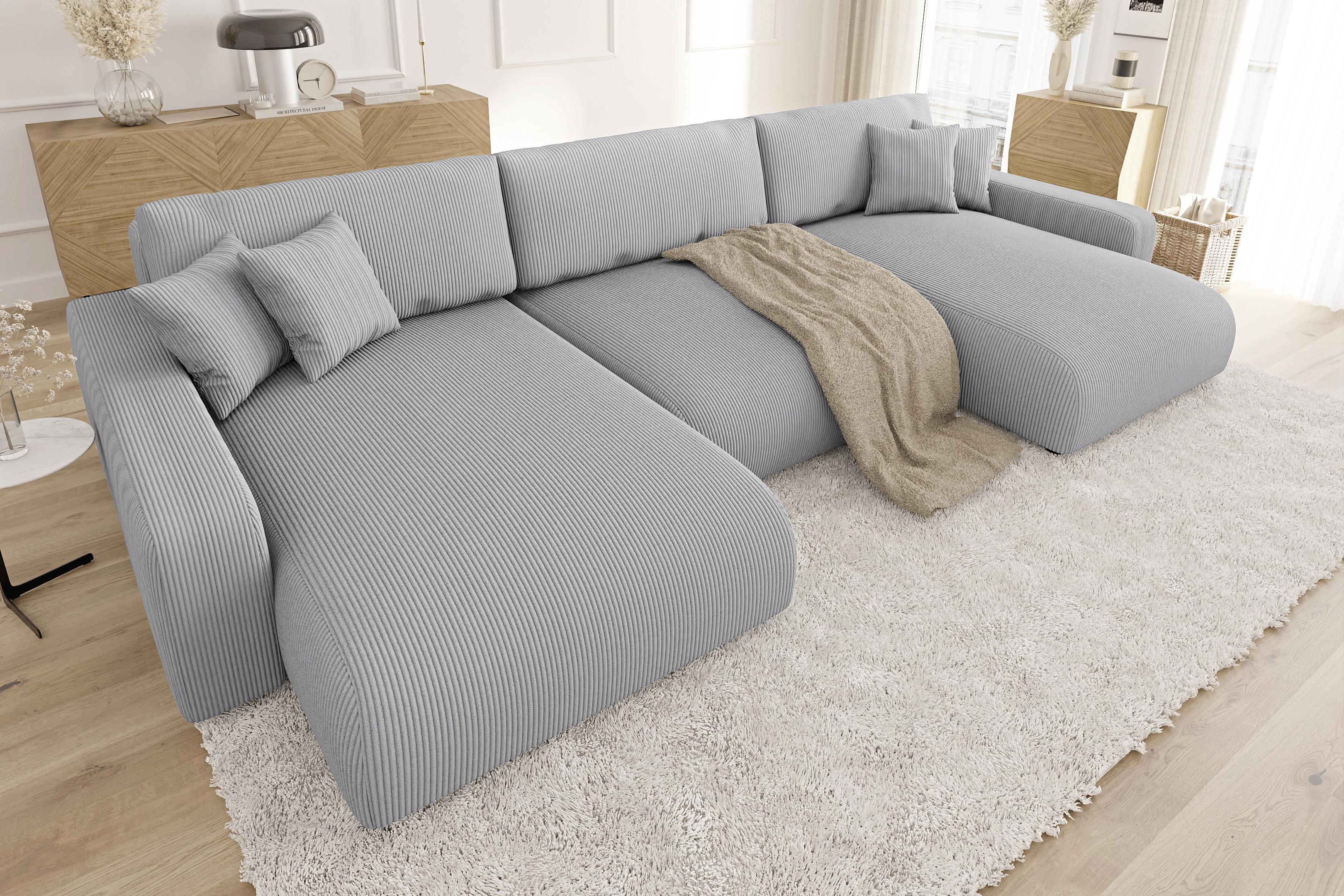 wohnli-moebel-suche-800000780780-1 WOHNLANDSCHAFT Emma Hellgrau Cord Textil S-Style Möbel Möbel > Sofas & Couches > Wohnlandschaften > Wohnlandschaften U-Form Grau