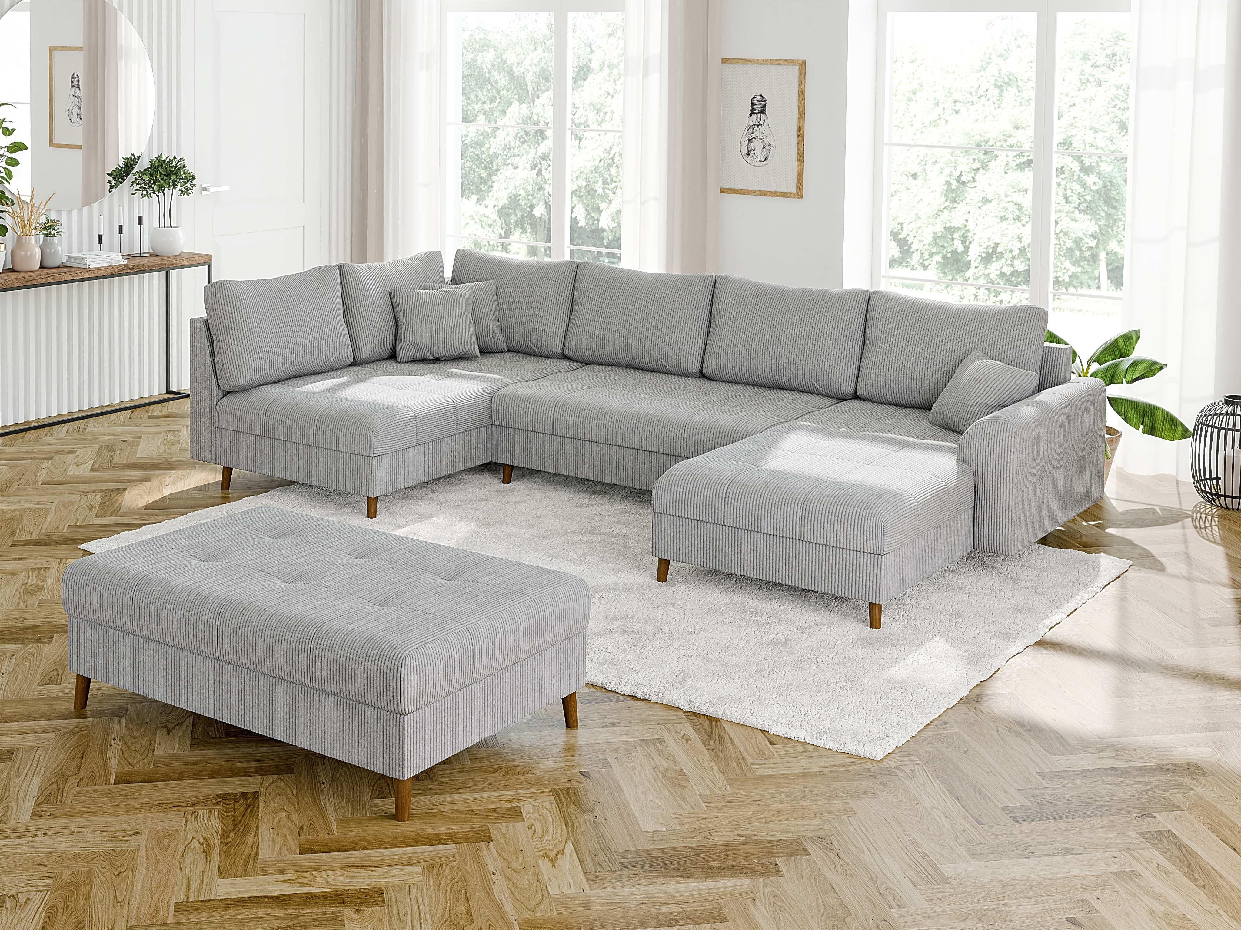 wohnli-moebel-suche-800000780811-1 WOHNLANDSCHAFT inkl. Hocker Alma Hellgrau Cord Textil S-Style Möbel Möbel > Sofas & Couches > Wohnlandschaften > Wohnlandschaften U-Form Grau