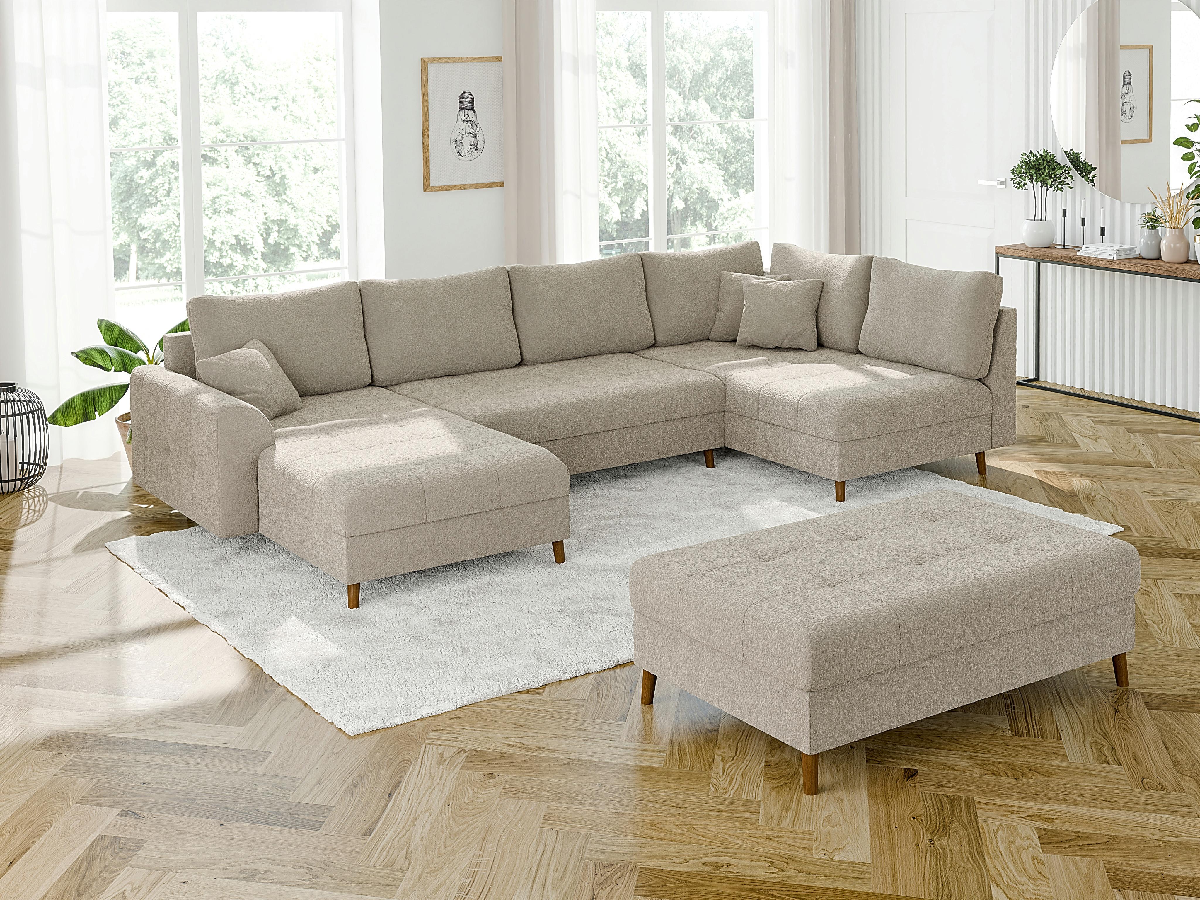 WOHNLANDSCHAFT inkl. Hocker Henrik Beige Boucle Textil S-Style Möbel Möbel > Sofas & Couches > Wohnlandschaften > Wohnlandschaften U-Form Beige