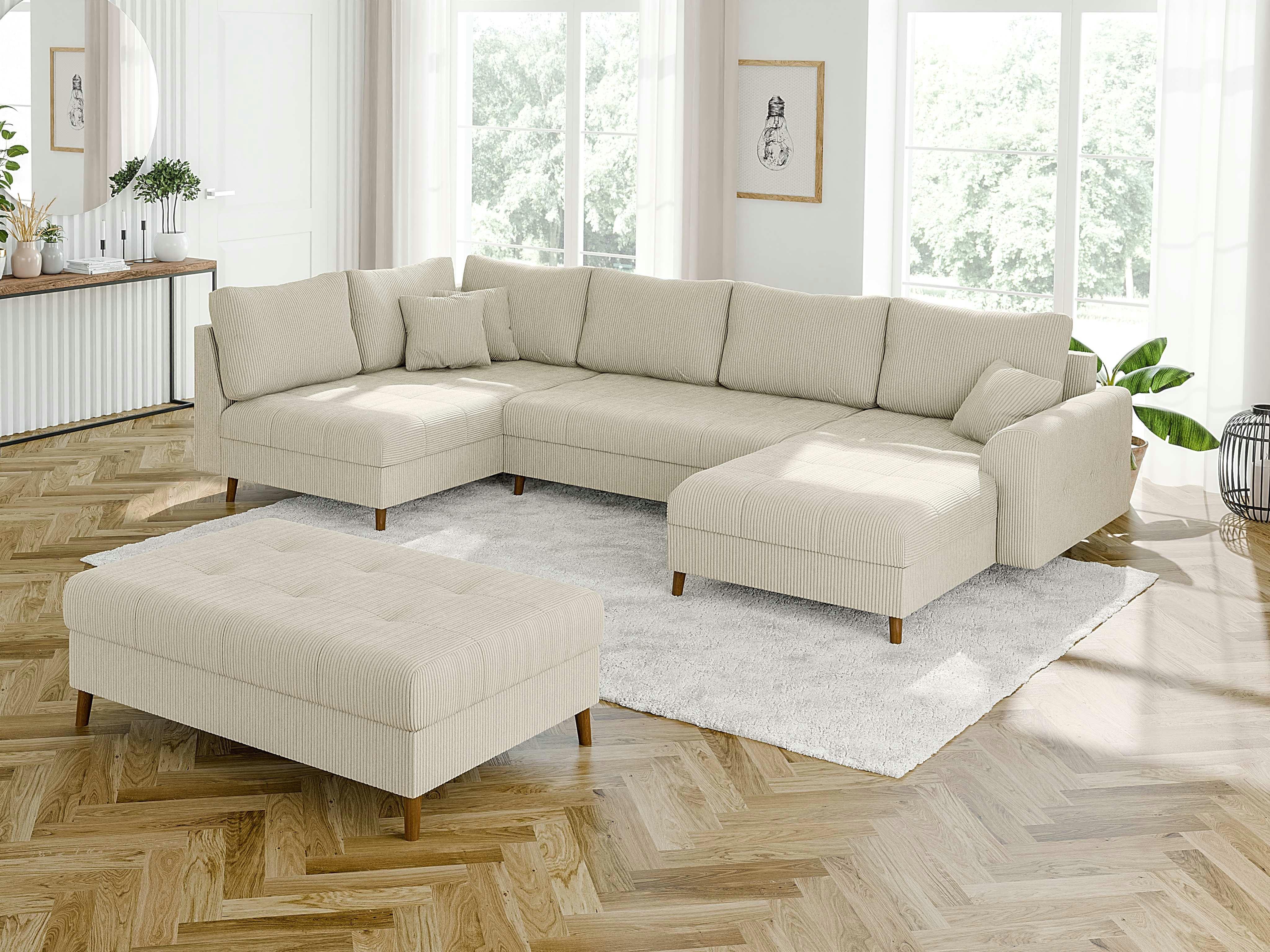 WOHNLANDSCHAFT inkl. Hocker Alma Beige Cord Textil S-Style Möbel Möbel > Sofas & Couches > Wohnlandschaften > Wohnlandschaften U-Form Beige