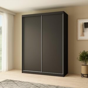 wohnli-moebel-suche-800000787284-1 SCHWEBETÜRENSCHRANK Mario 160/216/61 schwarz Holzwerkstoff Beautysofa Möbel > Schränke > Kleiderschränke > Schwebetürenschränke Schwarz