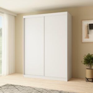 wohnli-moebel-suche-800000787289-1 SCHWEBETÜRENSCHRANK Mario 160/216/61 weiß Holzwerkstoff Beautysofa Möbel > Schränke > Kleiderschränke > Schwebetürenschränke Weiß