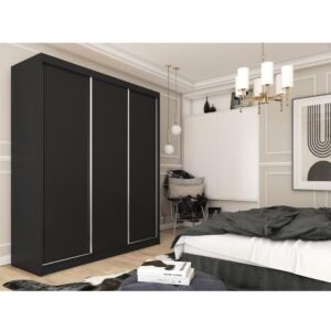 wohnli-moebel-suche-800000787389-1 SCHWEBETÜRENSCHRANK Mario 180/216/61 schwarz Holzwerkstoff Beautysofa Möbel > Schränke > Kleiderschränke > Schwebetürenschränke Schwarz