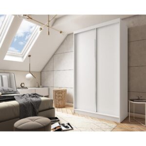 wohnli-moebel-suche-800000787416-1 SCHWEBETÜRENSCHRANK Mario 120/216/61 weiß Holzwerkstoff Beautysofa Möbel > Schränke > Kleiderschränke > Schwebetürenschränke Weiß