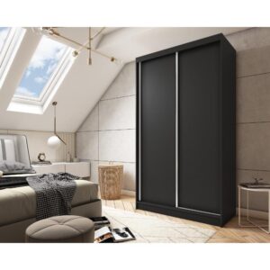 wohnli-moebel-suche-800000787421-1 SCHWEBETÜRENSCHRANK Mario 120/216/61 schwarz Holzwerkstoff Beautysofa Möbel > Schränke > Kleiderschränke > Schwebetürenschränke Schwarz