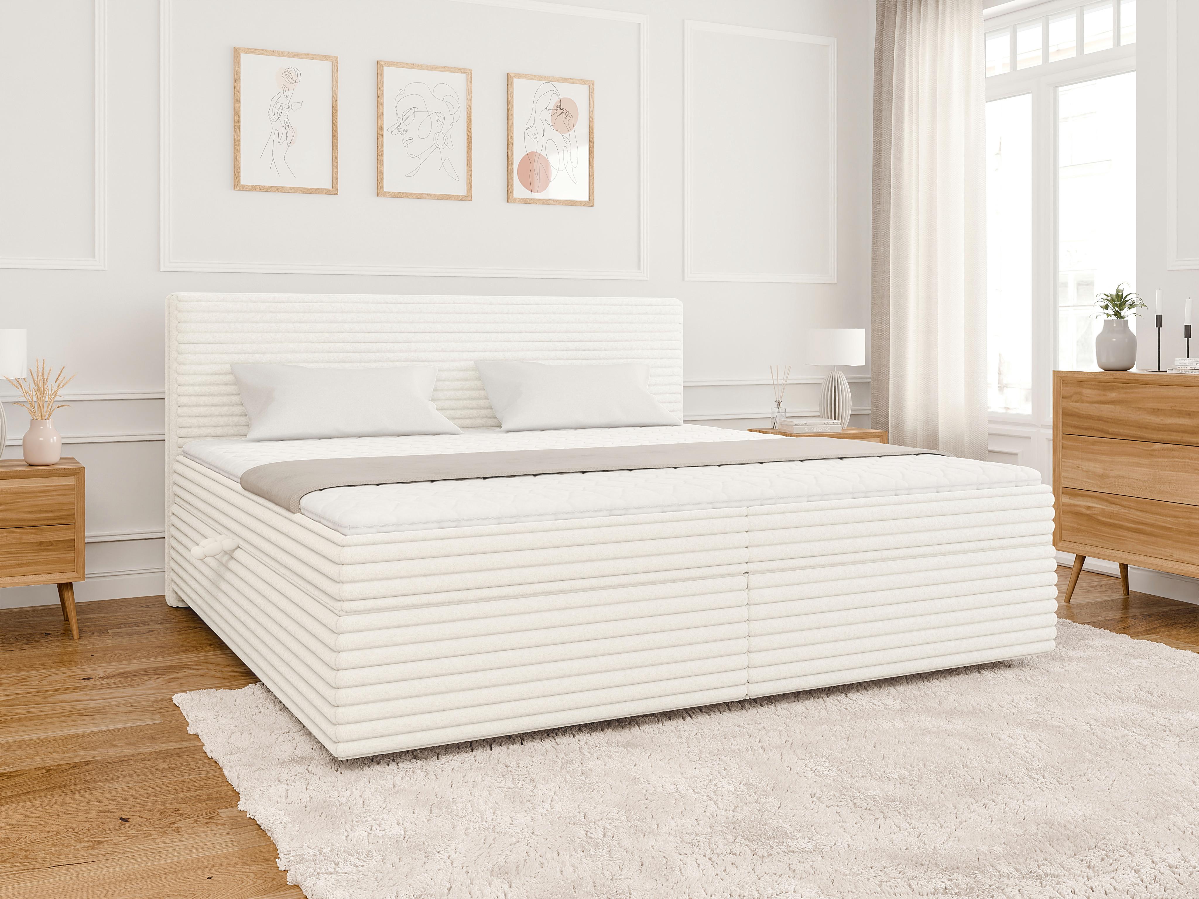BOXBETT Roma 200/200 cm Hellbeige Plüschcord Textil S-Style Möbel Möbel > Betten > Boxspringbetten Beige