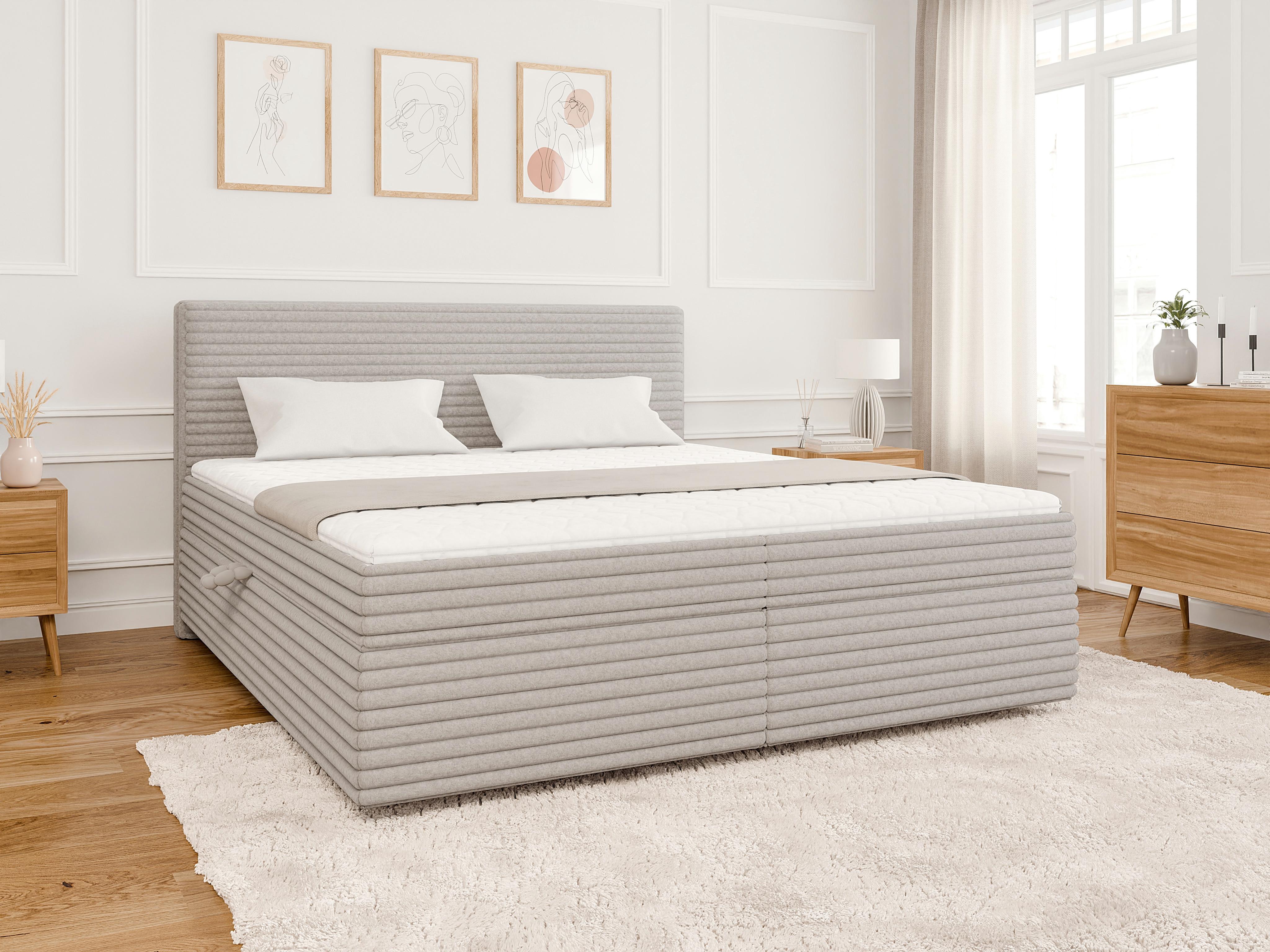 wohnli-moebel-suche-800000788192-1 BOXBETT Roma 180/200 cm Hellgrau Plüschcord Textil S-Style Möbel Möbel > Betten > Boxspringbetten Grau