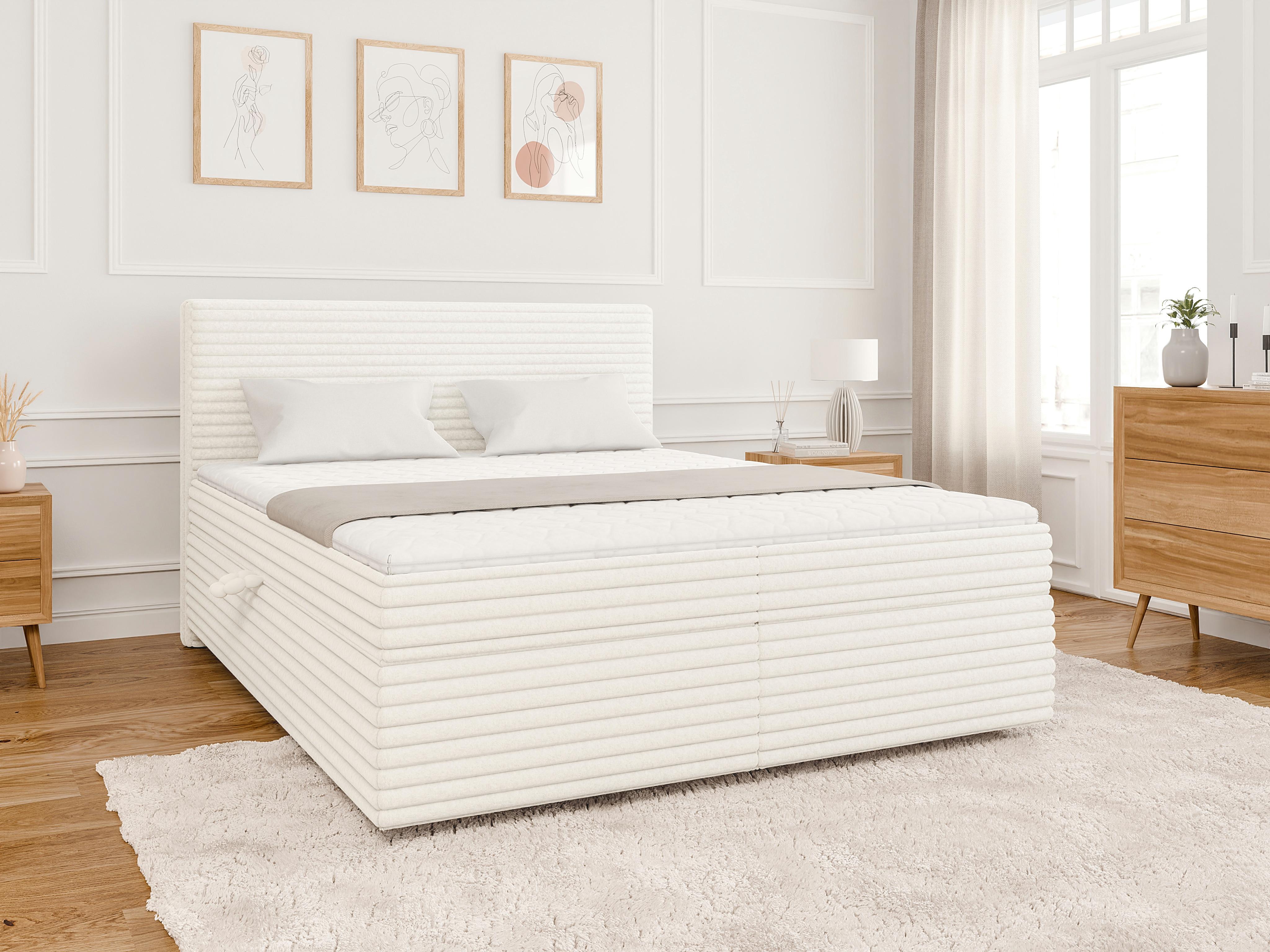 wohnli-moebel-suche-800000788193-1 BOXBETT Roma 160/200 cm Hellbeige Plüschcord Textil S-Style Möbel Möbel > Betten > Boxspringbetten Beige